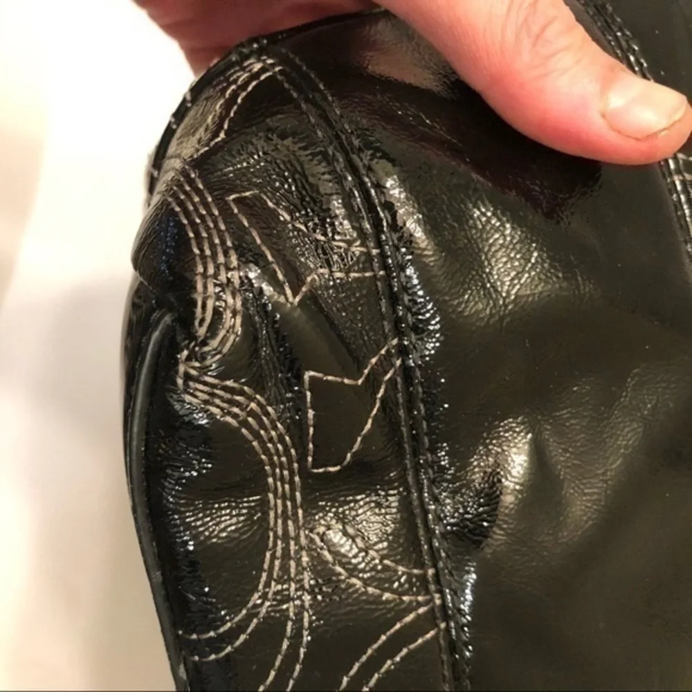 Coach black patent leather signature stitched tote
